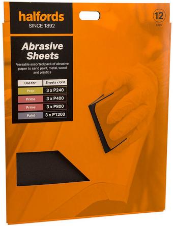 Halfords Assorted Wet & Dry Sanding Paper - 12 Sheets